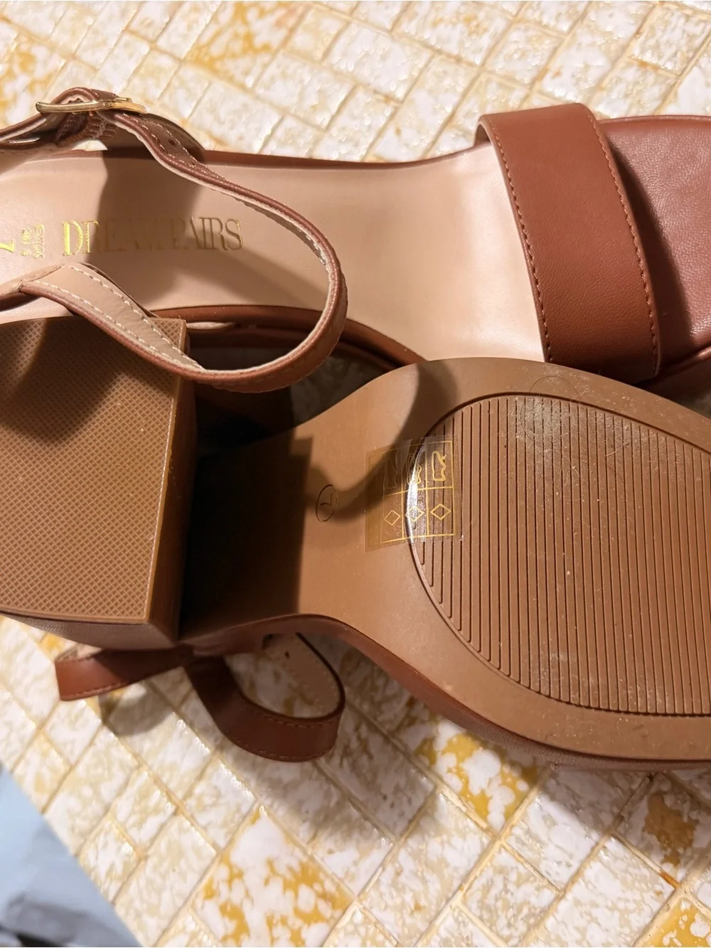 Women's Brown Platform Block Heel Sandals with Ankle Strap